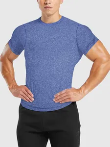 Close-up detail of men's quick-dry athletic t-shirt showing fit and fabric texture