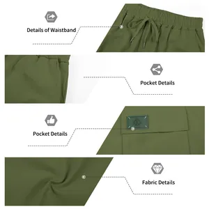 Close-up views of men's cargo shorts showing waistband, pockets, and fabric texture
