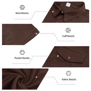Detailansichten eines braunen Cord-Poloshirts für Herren mit Kragen- und Stoffdetails