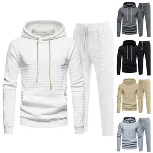 Men's casual sport tracksuit set featuring textured jacquard fabric shown in multiple colors