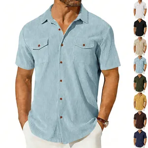 Herren Casual Cordhemd Kurzarm Button Down Business Top Mit Doppelten Taschen Smart Fashion Sommer Polo Hemd