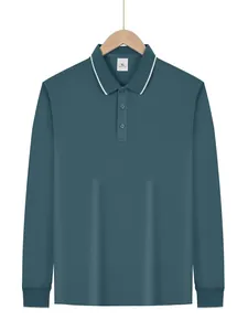 Men's premium teal quick-dry long-sleeved polo shirt with white tipped collar detail
