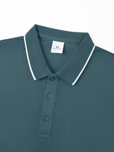 Close-up detail of a men's polo shirt collar featuring white trim and XL tag.
