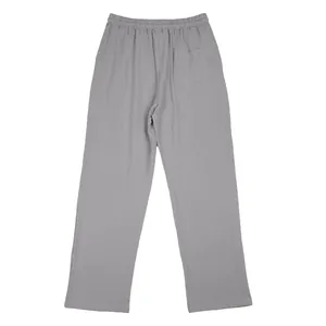 Πίσω όψη γκρι λινό casual παντελόνι για άνδρες με ελαστική μέση και τσέπη στο πίσω μέρος