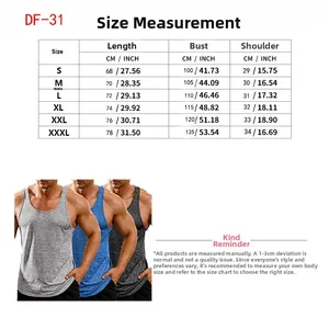 Detailed size chart and measurement guide for men's athletic racerback training tank top