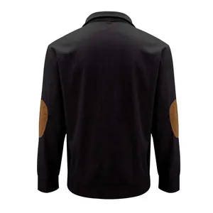 Back view of men's outdoor corduroy jacket featuring contrast brown elbow patches