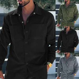 Men's slim fit corduroy casual long sleeve button-up shirt with pockets in various colors