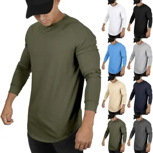 Men's casual long-sleeved round neck solid color T-shirts in multiple color variants