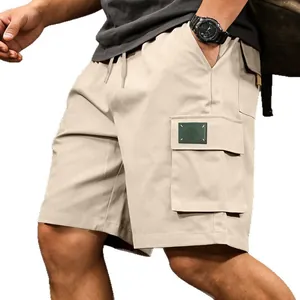 Premium men's summer khaki cargo shorts with multi-pockets and drawstring waist