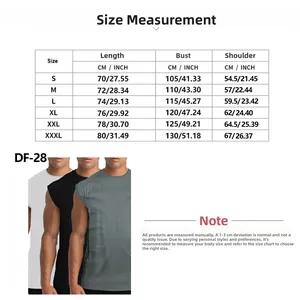 Detailed size chart for men's quick-dry sleeveless sport tank top with measurements