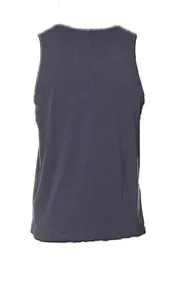 Rear view of a plain dark grey men's racerback fitness training tank top.