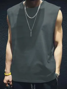 Professional men's dark grey quick-dry athletic tank top for gym fitness and sports training