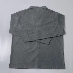Detailed back view of a men's casual corduroy shirt jacket featuring fine ribbed fabric