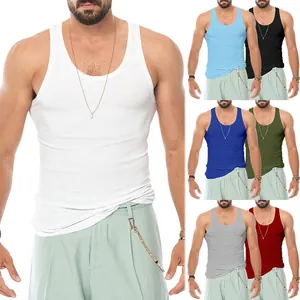Detail showing multi-color options for men's stretchy slim fit ribbed tank top