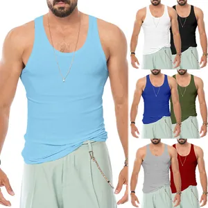 Detailed view of the color selection for men's ribbed elastic slim fit athletic vests