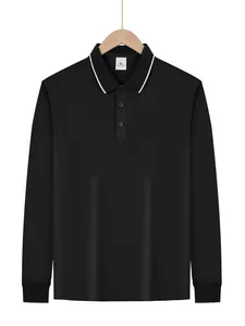 Klassisches schwarzes, schnelltrocknendes Langarm-Poloshirt für Herren mit Kontrast