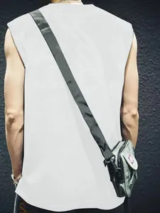 Back view of men's quick-dry sports vest in white color with a relaxed fitness fit