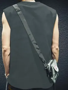 Back view of men's dark gray quick-dry sports tank top for running and fitness