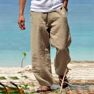 Pantalon décontracté léger et ample en coton et lin pour homme, idéal pour l'été