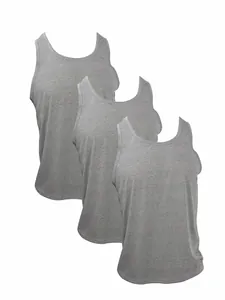 Three-pack of grey men's athletic tank tops for gym training