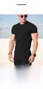 Detail view of slim fit black muscle fitness T-shirt with fabric texture close-up