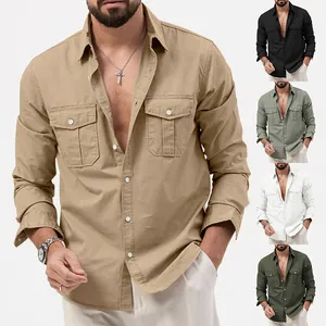 Dettaglio mostrante i colori della camicia casual da uomo a maniche lunghe con tasche multiple