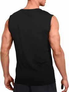 Detailed back view of black men's quick-dry sports tank top for fitness training
