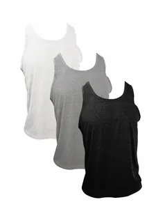 Pack of 3 men's athletic gym tank tops featuring solid white, grey, and black colors