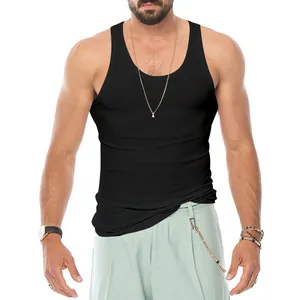 Detailed macro view of black ribbed elastic men's slim fit sports tank top