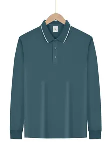 Klassisches, schnelltrocknendes Langarm-Poloshirt für Herren in Dunkeltürkis mit Streifen