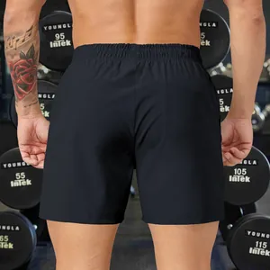 Back view detail showing the fit of breathable black men's athletic shorts for gym workouts