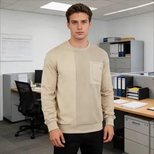 Felpa da uomo casual con patchwork in velluto a coste e tasca sul petto in ufficio