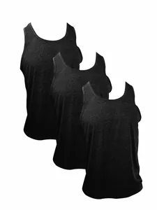 Pack of 3 men's black athletic gym tank tops for sports training and summer workout