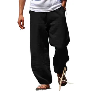 Pantalon décontracté large pour homme en coton et lin noir pour les activités d'été en plein air