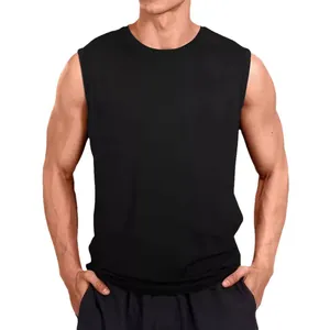 Men's quick-dry black sports tank top for gym training and running, breathable sleeveless shirt.