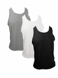 Men's athletic training tank tops in a set of three featuring grey, white, and black colors