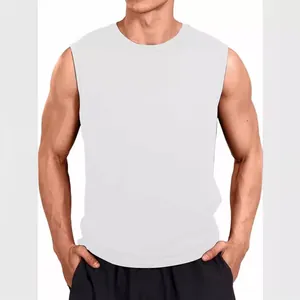 Classic white men's quick-dry sports sleeveless tank top for fitness and running