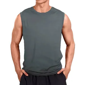 Men's quick-dry charcoal grey sports tank top for fitness training and running on white background.