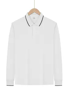 Klassisches weißes, schnelltrocknendes Herren-Langarm-Poloshirt mit schwarzem Kontrastbesatz