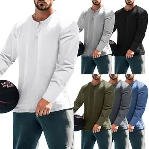 T-shirts Henley à manches longues pour hommes en plusieurs couleurs avec boutons