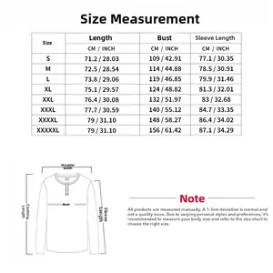 Detailed size measurement table for men's outdoor casual corduroy long sleeve sweatshirt