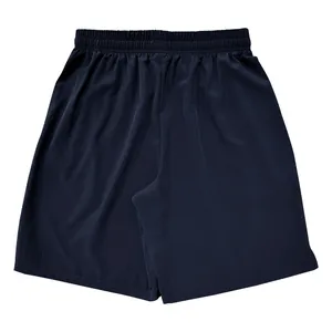 Back view of navy blue athletic shorts featuring a soft and comfortable elastic waistband