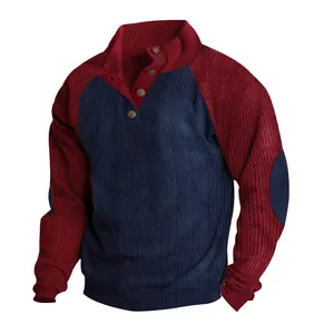 Detailed view of men's outdoor raglan sleeve casual corduroy long sleeve sweatshirt
