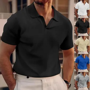 Professional detail view of men's waffle knit Polo shirt in multiple colors and textures.