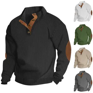 Maglione Henley a coste da uomo a maniche lunghe con toppe sui gomiti