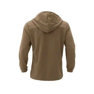 Back view of a stylish men's brown slim fit hooded casual windbreaker jacket for autumn