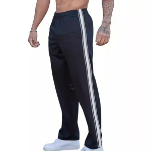 Professional men's athletic track pants with white side stripes for fitness and running.