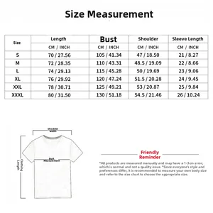 Tabella taglie per t-shirt da uomo in maglia waffle con misure in CM e pollici