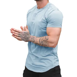 Muscle fit men's light blue sports T-shirt for training and fitness gym wear