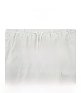 Detail of soft breathable fabric waistband on gray straight-leg casual pants